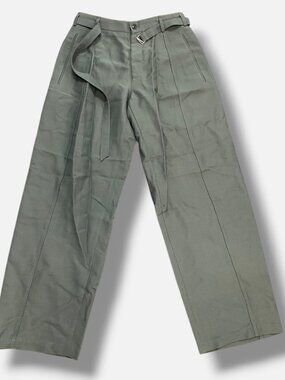 Co Women's Green Drop-Waist Cotton Twill Straight-Leg Belted Pants Size 4